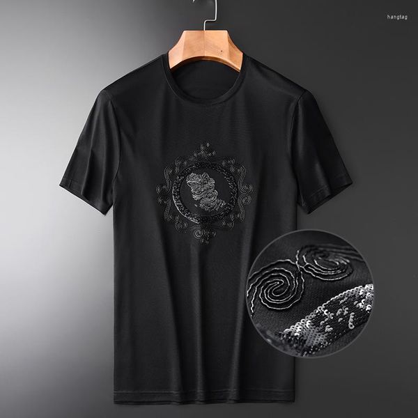 Camisetas masculinas de verão masculino t-shirt bordado de lantejoulas de luxo de manga curta camisetas masculinas plus size 4xl moda slim fit magne han tee