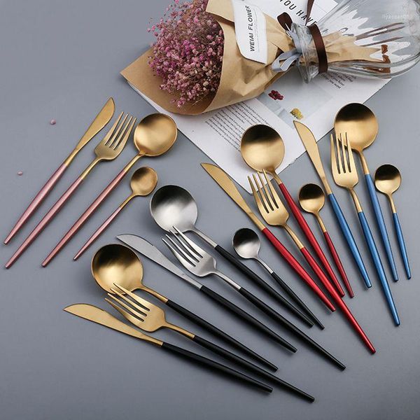 Conjuntos de utensílios de jantar 24pcs/conjunto de talheres de mesa de mesa de ouro de ouro