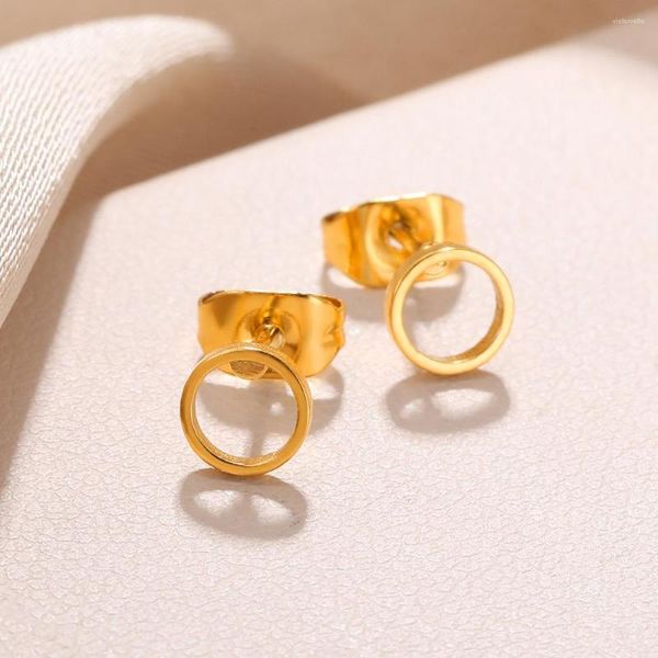 Orecchini per borchie Gold Color Tiny 5 mm Circle vuoto per donne in acciaio inossidabile Gioielli minimalisti semplici