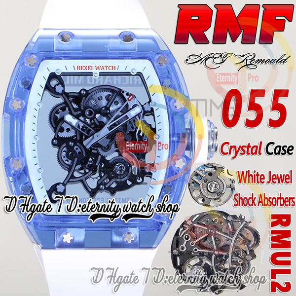 RMF AET 055 MENS WATCH RMUL2 Механический складывание рук истинного баланса Пружина Кристаллический Кейс Кейс Скелет Белый внутренний кольцо резиновый ремешок 2023 Супер издание Eternity Watches Watches