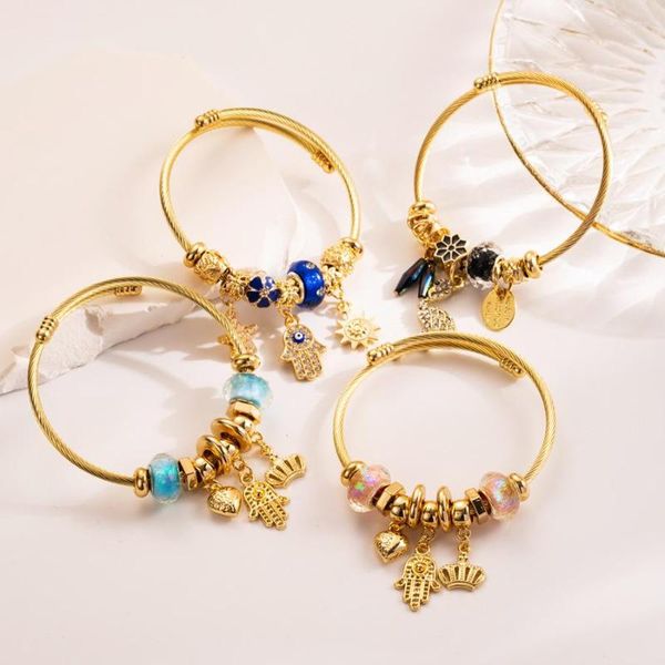 Braccialetti di fascino Bracciale di palme turche blu per donne cristalli di gioielli in acciaio inossidabile fortunato