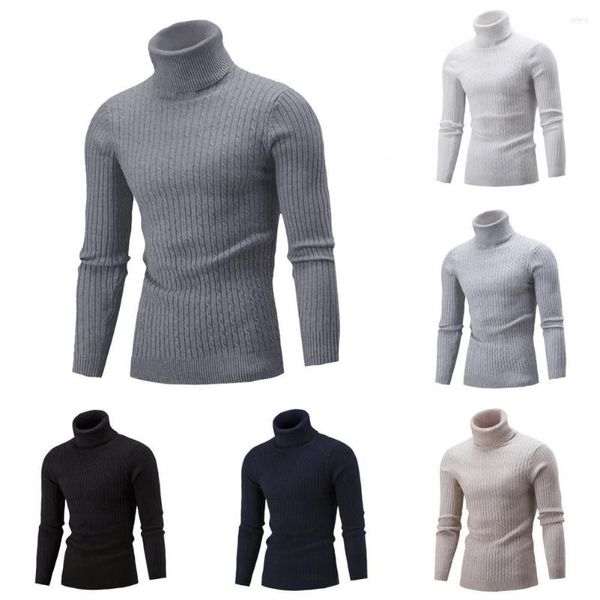 Suéteres masculinos suéter de tecido de acrílico para inverno elegante gola alta quente outono slim fit camadas casuais