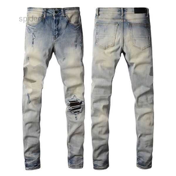 Расплавленные джинсы Сложные фиолетовые дизайнерские дизайнеры высшего качества брюки с длинными брюками Улитолока Старая дыра 28-40 Прямая регулярная джинсовая джинсовая ткань Ptbz