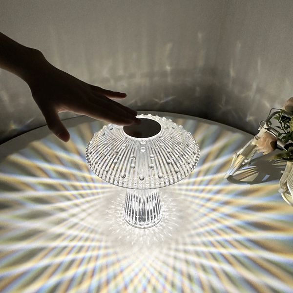2022 New Cross Border Cristal Crystal Mushroom Table Lamp Touch Touch Decorativo Lâmpada de cabeceira à noite Luz