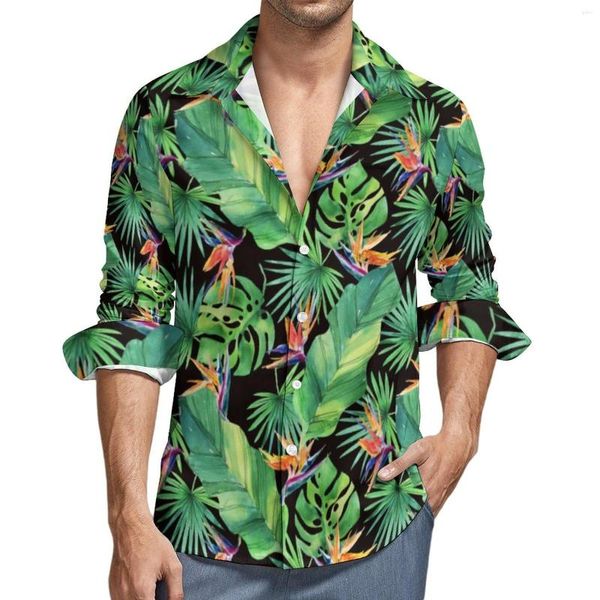 Camicie casual da uomo giungla camicia tropicale camicia uccello di paradiso maniche lunghe camicette estetiche a molla mora