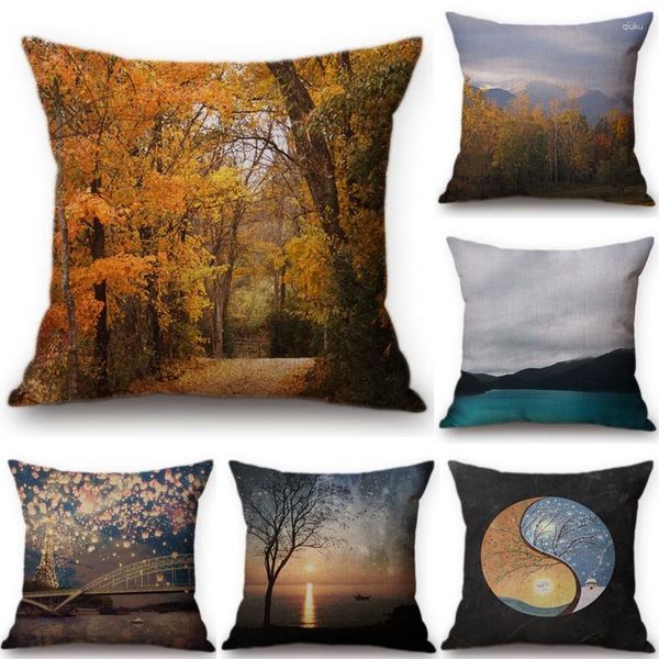 Kissen Wald Herbst Blatt Landschaft Muster Cover Meteor Duschstil Wohnkultur Auto Sofa Wurf Hülle Almofadas Cojines Cojines