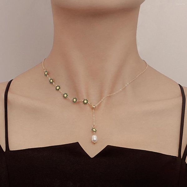 Colares de pingentes de colar de pérolas de flor romântica para mulheres coloridas coloridas lunar estrela garçol de gargantilha jóias de noiva da cadeia de clavículas