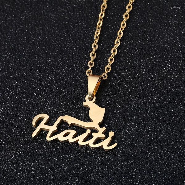 Anhänger Halsketten Modeland des Haiti -Anhangs für Frauen Männer Custom 18k Gold plattiert Südamerika Land Edelstahlschmuck Schmuck