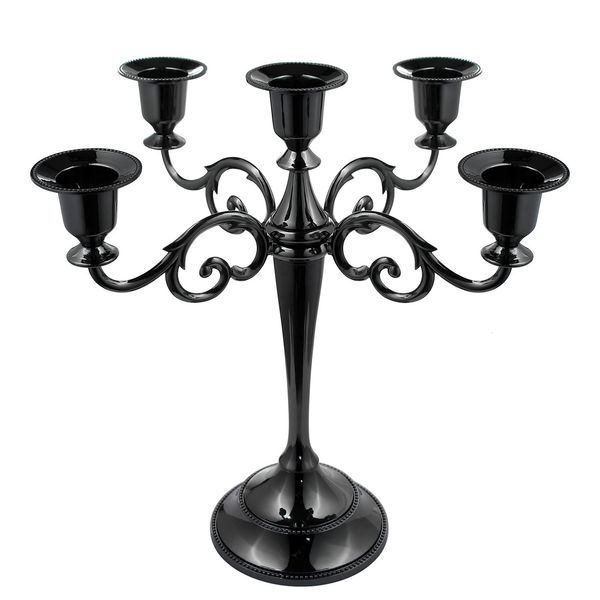 Dekorative Objekte Figuren Black Metal Candelabra mit 5 Waffen Candlestick Gothic Kerzenhalter für Wohnhäuser Hochzeit Weihnachtskirche Party 230818