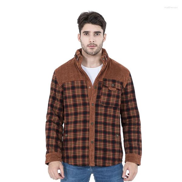 Camicie casual maschile Ueteey 2023 Mili militari in pile di lana spessa Calda pura cotone Plaid Shirt Vintage Fashion Long Maniche