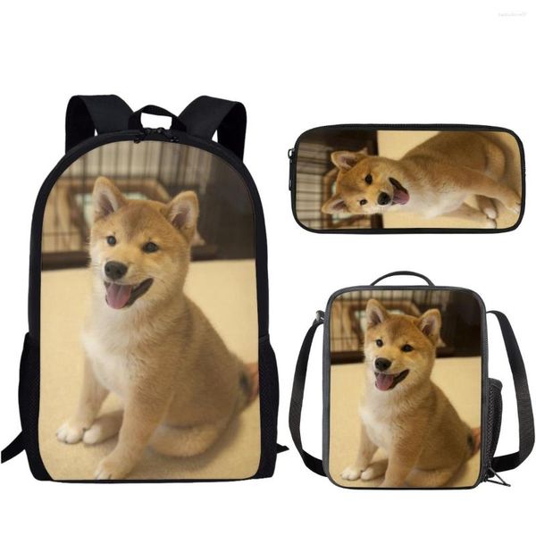 Bolsas escolares Akita Dog Print School Staft com lápis Case 3 peças para adolescentes meninos meninos mochila casual feminino lanchonete mochilas