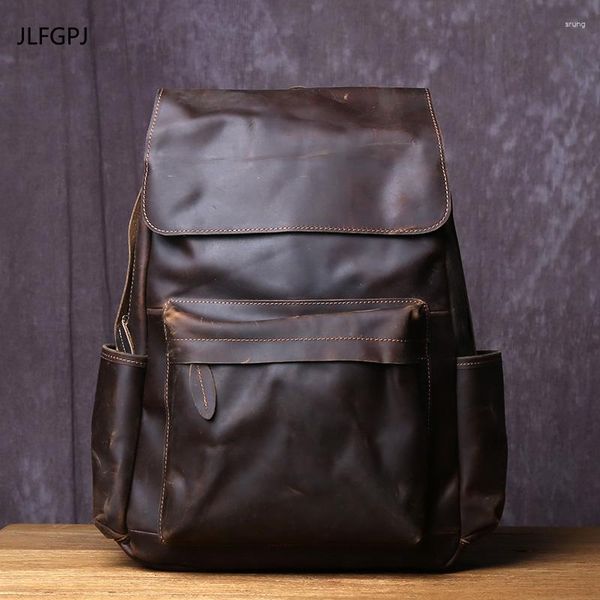 Rucksack europäischer und amerikanischer Retro handgefertigtes verrückter Pferdeder -Leder -Gelegenheitsmodet -Mode -Top -Schicht 15 -Zoll -Computertasche