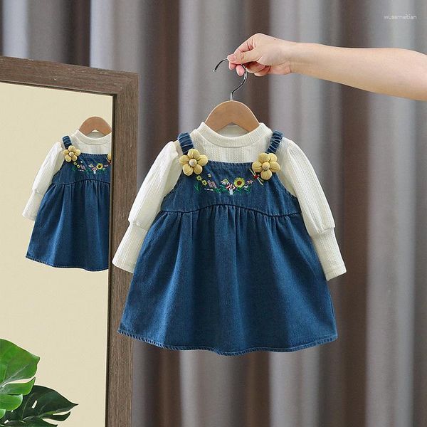 Kleidungsstücke Sets Children's Set Baby Denim Kleid und Hemd Frühling Herbst gestickt 2023