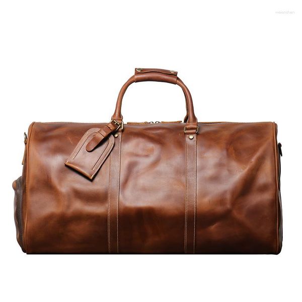 Duffel Bags Herren -Kauflatten -Reisetasche echtes Leder lässig Handgepäck mit hoher Kapazität Duffle Schuhtasche für 18 Zoll Tablet PC