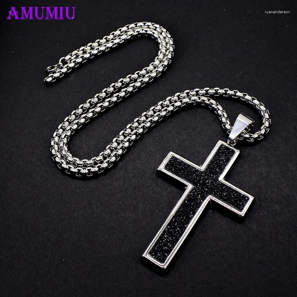 Anhänger Halsketten Amumiu Schwarzer Kreuz Halskette Himmel Helle Edelstahl Kette Gold Silber Farbe Männer Frauen Geschenk P074