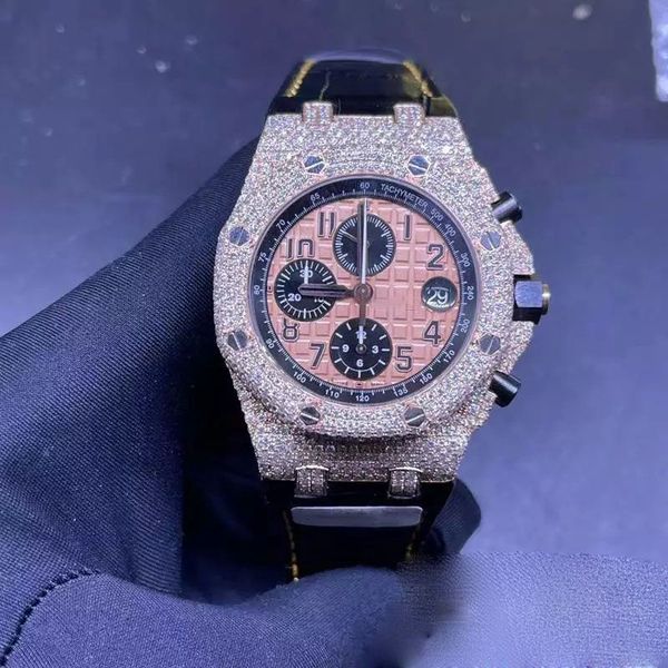 Test cronografo orologio con diamanti Op Sapphire Luxury ETA Movimento Pass T Argento Uomo Qualità Full Iced Out Moissanite Orologi con Automati Acmo