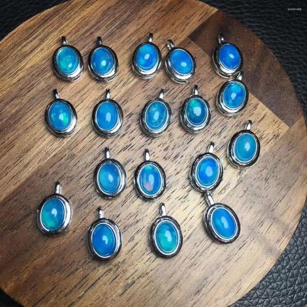 Dekorative Figuren 5 7 mm Großhandel natürliche Kristallheilung Blau Opal Edelstein Oval Formanhänger mit 925 Siver -Schnalle für Schmuck Geschenk