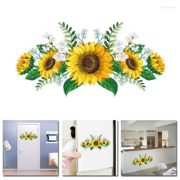 Adesivi da parete Girasoli per bambini camere verdi foglie di decalcomania Decorazione della stanza per bambini