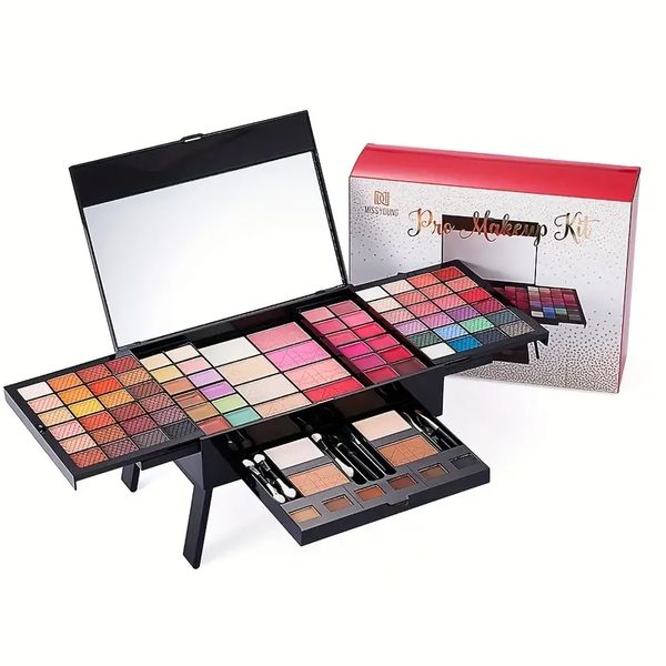 90 colori set di trucco per pianoforte - Include ombretto, fard, contorni e pennelli abbinati - kit di trucco completo con specchio