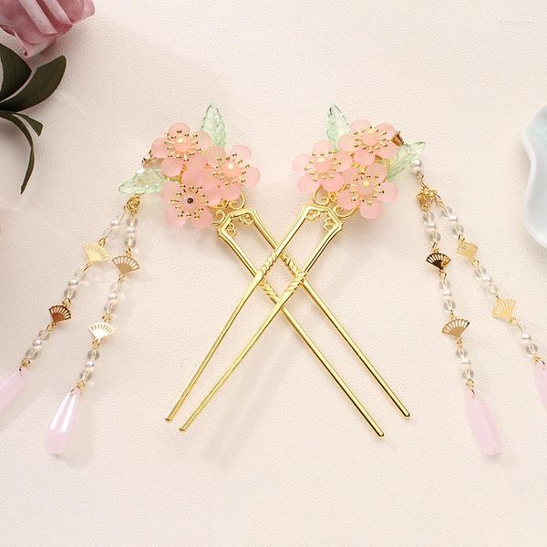 Haarklammern U-förmige Haarnadel exquisite klassische chinesische Blume Lange Quasten Clip Golden Sticks Vintage Clasp Lady Schmuck