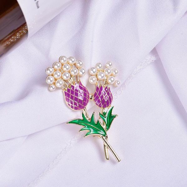 Broches liga Purple Abacaxi pérola esmalte o broche de broche Flores de plantas de moda Moda Acessórios de roupas douradas