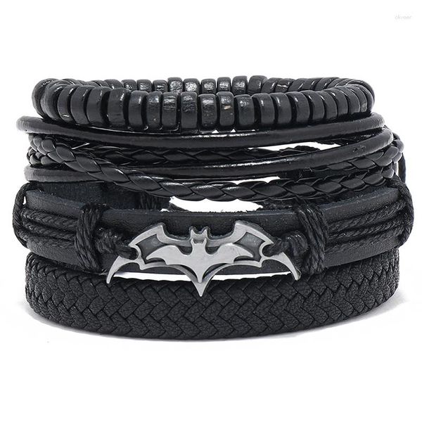 Bangel Vinatge Armreifen Gothic Punk Style Handgefertigte geflochtene Wickel -Leder -Armbänder für Männer Holzperlen Ethnische Stammesgelistbänder Schmuck