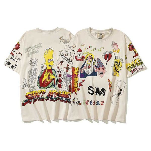 T-shirt di NJ4A Magliette da uomo Saint Michael e Women's Simpson dipinto a mano Graffiti T-shirt a maniche corte