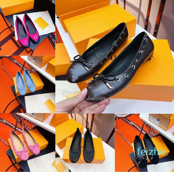 Sapatos de moda de marca de moda tênis de balé de arco primavera e outono 100% letras de couro moda sapatos de fundo liso pretos, senhoras redondo mocassins de couro plus