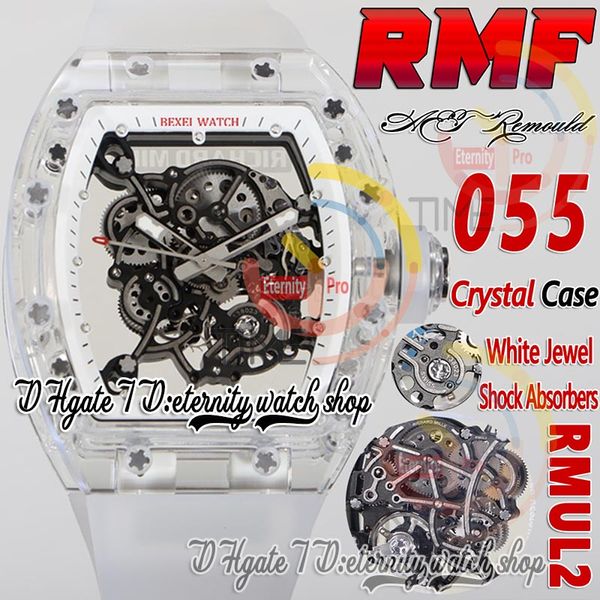 RMF AET 055 Mens relógio RMUL2 Mecânica Balanço True Balanço Troca de Cristal de Cristal Squeleto Dial Branco Dial