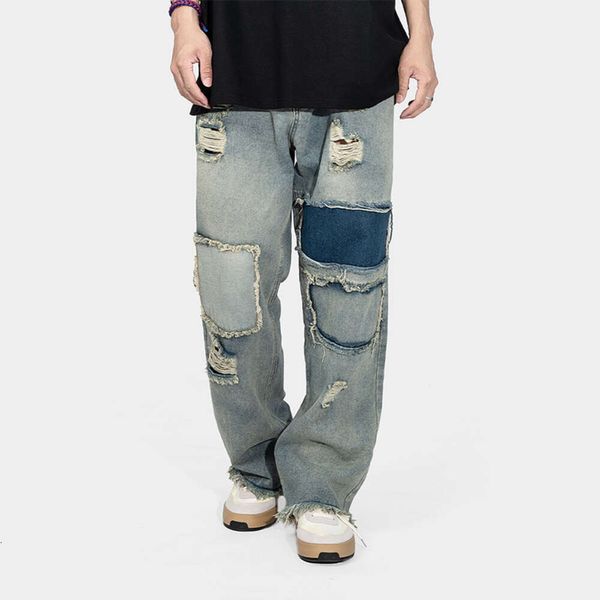 Street Trendy Delessed Jeans für Männer und Frauen, Punk Street Hip-Hop Trendy Brand Lose Oversize, Nischen-lange Hosen für Männer