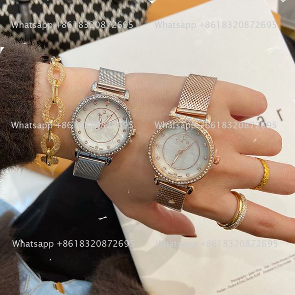 Modemarke Watches Women Girl Pretty Diamond Style mit Luxus -Logo Steel Metal Band Handgelenk Watch Cha 50