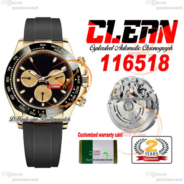 CF Clean Factory SA4130 Automatische Chronographen Mens Watch 1165 YG Keramik Lünette Schwarzer Champagner -Stick Dial Oysterflex Gummi Super Edition Version Puretime RB09