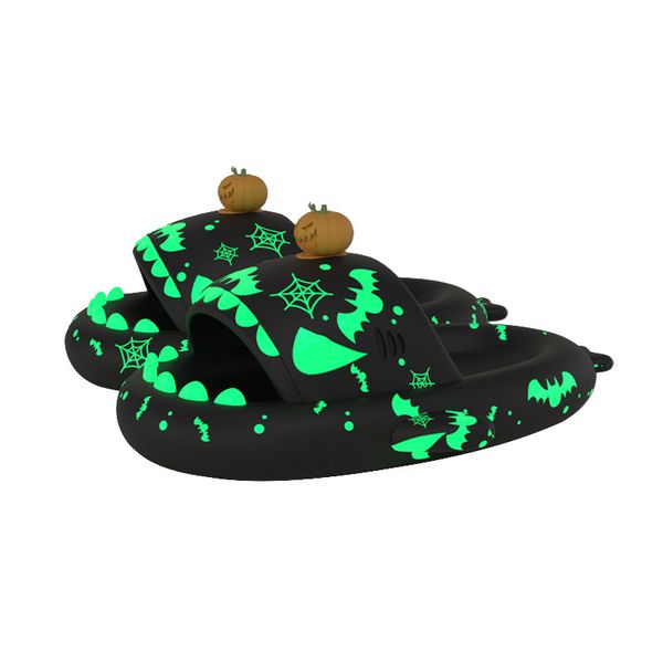 Home Shoes Night Dark Night Halloween Pumpkin Shark Slipper Men use inseado na maré de fundo grossa casal casal luminoso designers festival desgaste do festival