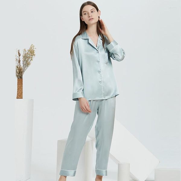 Abbigliamento da donna lussuoso lussuoso seta primavera estate estate pantaloni a maniche lunghe in pigiama set di vestiti per la casa lisci