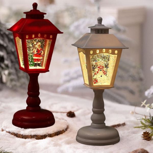 Oggetti decorativi Figurine natalizie Snow Globe Candele Lampada Lampada a batteria Operata Spooky che gira luccicante Snowman Tree Night 230818