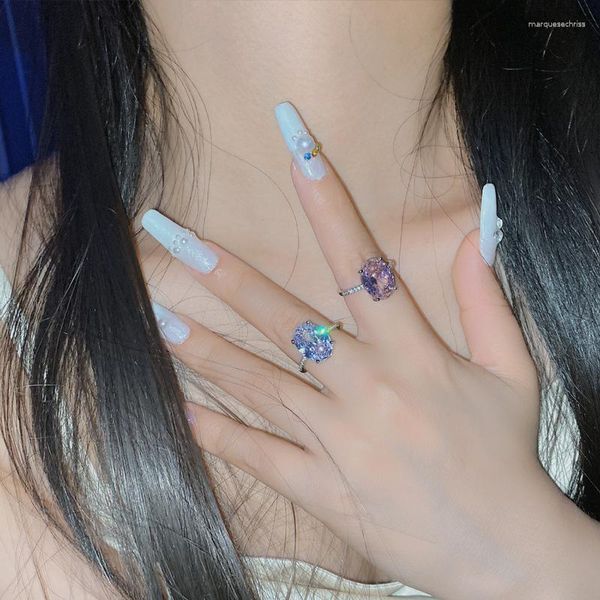Anéis de casamento Versa Harbor Taiwan Trend Light Luxury Pigeon Egg Bright Zircon Ring Ins to Jane Girl Pink Fashion