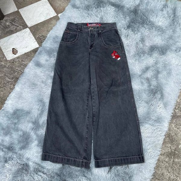 Мужские джинсы JNCO Y2k Уличная одежда Хип-хоп Боксерские перчатки Мешковатые черные брюки с графическим принтом Мужчины Женщины Harajuku Готические широкие брюки Winter01 308