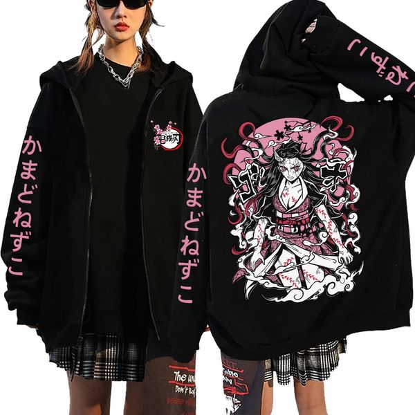 Herren Hoodies Sweatshirts Dämon Slayer Reißverschluss Hoodies Männer Frauen Anime Nezuko Kamado Grafik Reißverschluss up Sweatshirts Langarm schwarzer Reißverschluss Jacke 230818