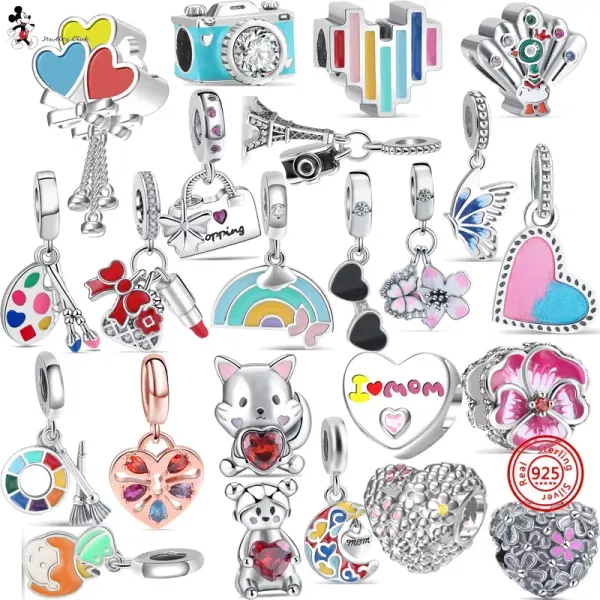 925 Silber Fit Pandora Charm 925 Armbandbeutel Bögen Lippenstift Regenbogen Herzballon Schmetterlingsblumen Mutter für Pandora Charme 925 Silberperlen Charms Charms Charms