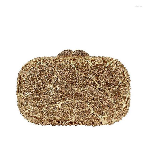 Bolsas de noite Lady Gold Color Stromestone Bolsa de embreagem Moda feminina Diamond Crystal Rankes