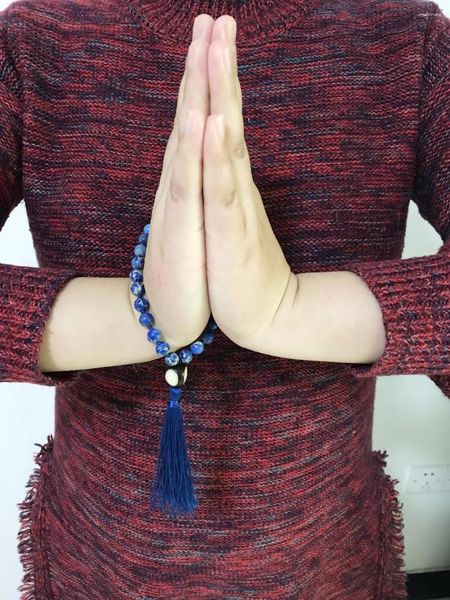 Strang Handknotted Mala Mini Rosenkränke Armbänder 8mm blau Regaliten Armband Heilung Perlen Energiegebet Geschenk für Liebe Yoga