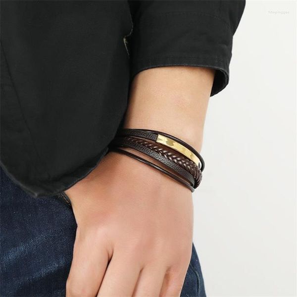 Strand in cuoio inossidabile in pelle inossidabile Bracciale Magnetto maschere da uomo Magnet Studente vintage Multiple Rope