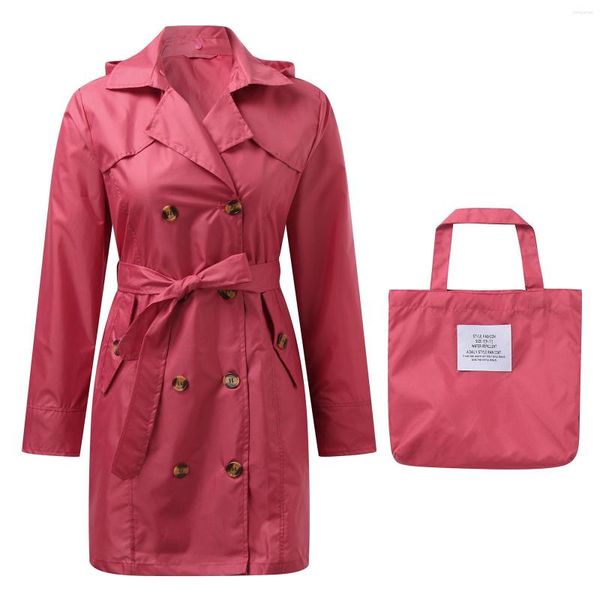 Trench da donna Womens Adatto Adattata pioggia Long Rain Giacca da pioggia impacchettabile a vento con cappuccio esterno leggero per le donne