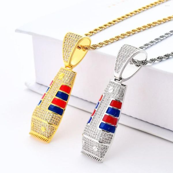 Anhänger Halsketten Voller Cz Zirkon asphaltiert Bling aus Haarthaar Clipper Friseur Anhänger Halskette für Männer Rapper Goldfarbe Geschenke Hip Hop