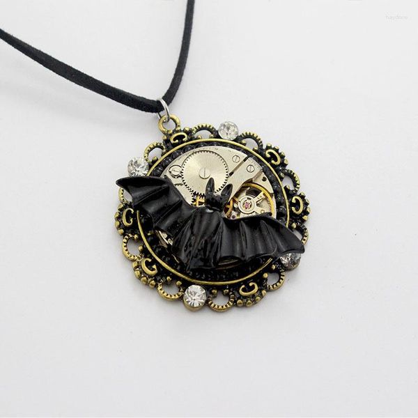 Anhänger Halsketten dreidimensionale schwarze Fledermaus-Fledermaus-Ausrüstung Kernstein geschnitztes Muster Seilkette Halskette handgefertigt Steampunk Stil Männer Frauen Schmuck Schmuck