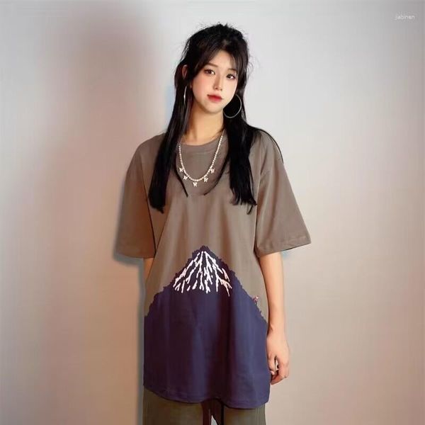 Herren-T-Shirts Kapital T-Shirt 2023 Sommer Wachs gefärbte Wash Fuji Mountain Print Sticker Tees Freizeit Baumwolle Kurzarm Tops Unisex