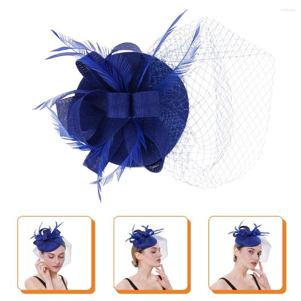 Bandanas Faszinatoren Hut Tea Party Schleier Mesh Stirnband Bankett Kopfbedeckung mit für und (Royal Blue)