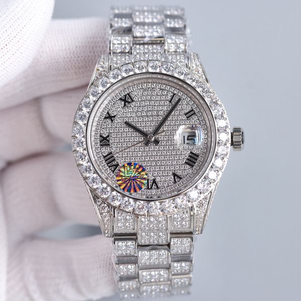 Full Diamonds Mens Watch 41mm V6 Clássico Relógios de Luxo 904L Aço Inoxidável ETA 2836 Automático 28800vph Cristal de Safira À Prova D 'Água