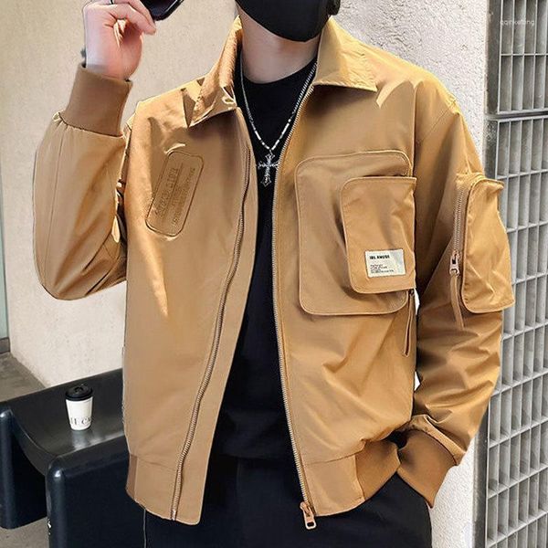 Jackets masculinos 2023 Autumn Mens Bomber Stitching Pockets Men Jacket Japão Contraste de Streetwear japonês Vintage Casat