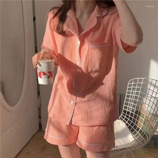 Abbigliamento per il sonno femminile Donne Shorts Shorts Set coreano a manica corta pijama solido abito da casa estivo casual abito da loungeweight notturno